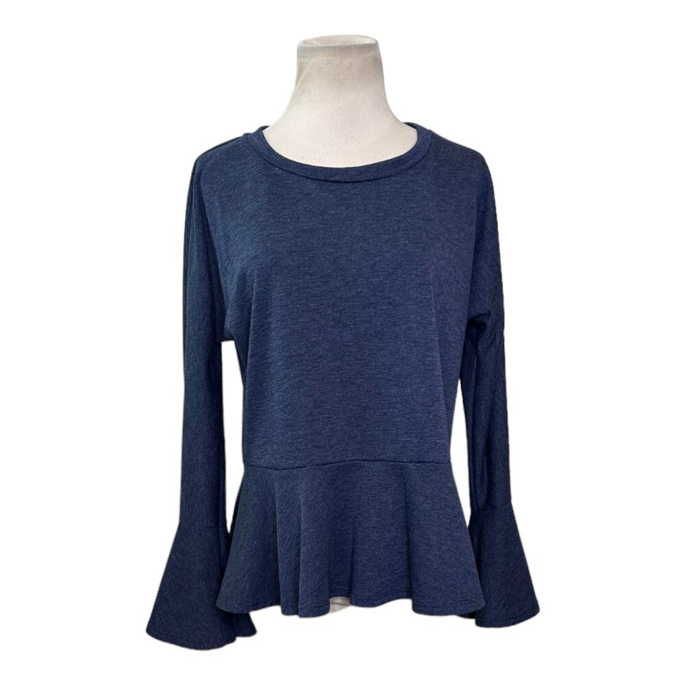 Pleione blue 3/4 angel sleeves crew neck peplum top size Small